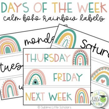 Preview of Days of the Week Calm Boho Rainbow Labels - Fit Sterilite Drawers