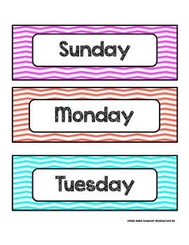 Days of the Week - Colorful Chevron - For Display and Calendar Use