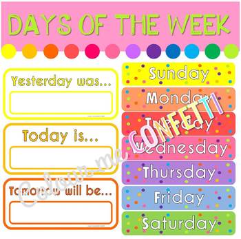 Preview of FREEBIE Days of the Week - Yesterday, today, tomorrow - Colour me Confetti