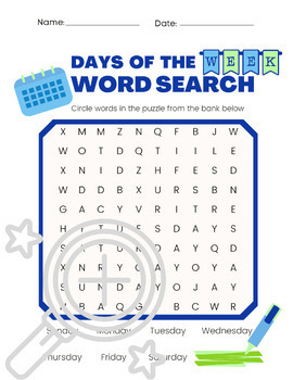 Preview of Days of the Week | EASEL | Word Search | Back to School | Colored / B&W | Fall