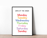 Days of the Week Educational Poster, Perfect for Preschool