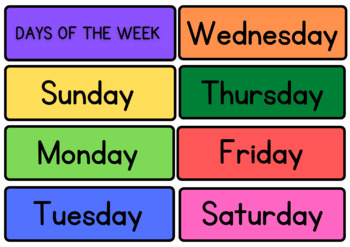 Days of the week Colorful Flashcards For Kindergarten by Lydia Almeida
