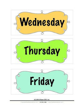 Days of the Week Labels by Preschool Curriculum TpT