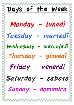 Preview of Days of the Week - Italian and English