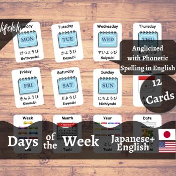 Preview of Days of the Week - JAPANESE English Bilingual Flash Cards | 12 Nomenclature