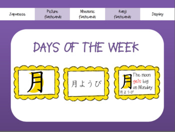 Preview of Japanese: Days of the Week Kanji cards