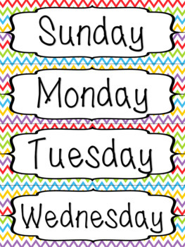 Days of the Week Calendar Labels - Chevron by Ms Cocoa's Kinders