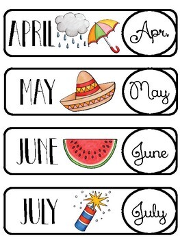 Days of the Week & Months of the Year Calendar Labels