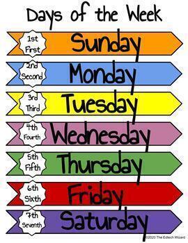days of week clipart starting with sunday
