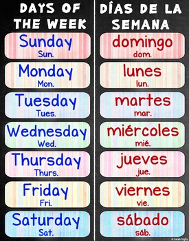 Preview of Days of the Week Poster 22"x28" – Bilingual (Spanish and English)