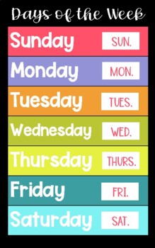 Days of the Week Poster by TeachingRoom23 | Teachers Pay Teachers