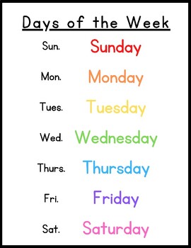Days of the Week Poster Anchor Chart | Rainbow Classroom Decor | TPT