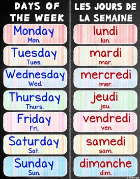 Days of the Week Poster – Bilingual (French and English) | TPT