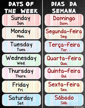 Preview of Days of the Week Poster – Bilingual Portuguese/English