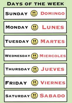 Preview of Days of the Week (Printable Chart) Spanish/English