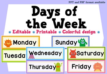 Days Of The Week Printables Editable Classroom Management By SylviaTPT