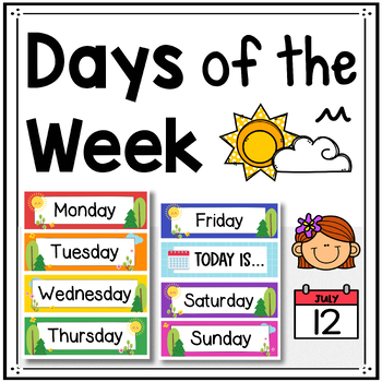 Days of the Week Chart Flash Cards Rainbow Labels Kids Preschool Classroom