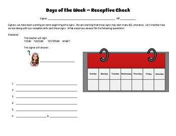 Preview of Days of the Week Receptive Check in American Sign Language