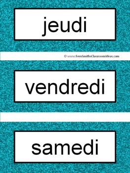 French Days of the Week Pocket Chart Cards and Worksheets Français Teal