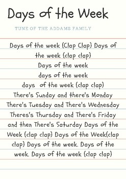 Days Of The Week Addams Family Lyrics