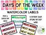 Days of the Week Watercolor Labels