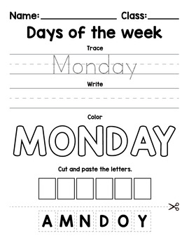 Days of the Week Worksheets by SANDEE STUDIO | TPT