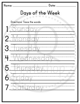 Days of the Week Tracing Book and Worksheets by From the Pond