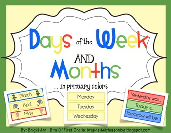 Preview of Calendar Days of the Week and Months Primary Colors