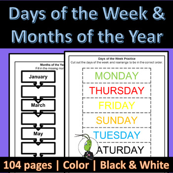 Preview of Days of the Week and Months of the Year Worksheet Bundle PreK-Kinder Google