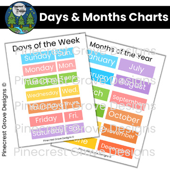 Preview of Days of the Week and Months of the Year Charts