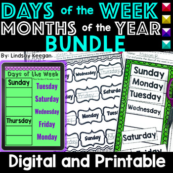 Preview of Days of the Week and Months of the Year Digital and Printable Bundle