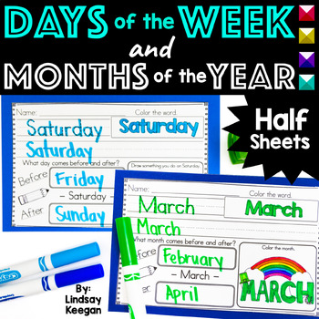 Preview of Days of the Week and Months of the Year Half Sheets Printables Worksheets