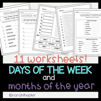 Preview of Days of the Week and Months of the Year Printable Worksheets!