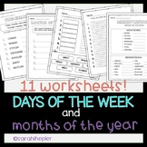 Days of the Week and Months of the Year Printable Worksheets!