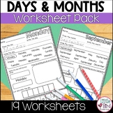 Days of the Week and Months of the Year Worksheets