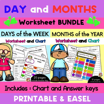 Preview of Days of the Week and Months of the Year Worksheets Bundle | Abbreviation| Chart