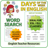 Days of the Week in English - Word Search