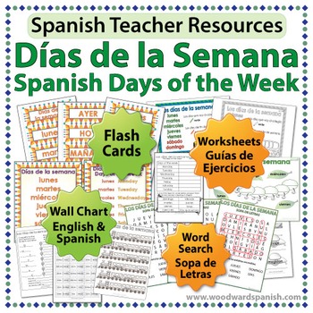 Preview of Days of the Week in Spanish - Worksheets, Wall Charts and Flash Cards