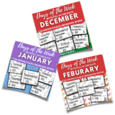 Days of the Week with Date Coloring Pages: December-Februa
