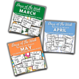 Days of the Week with Date Coloring Pages: March-May(Bundle)