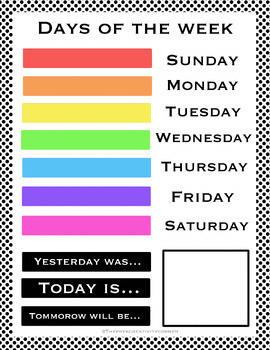 Preview of Days of the week Chart (Rainbow version)