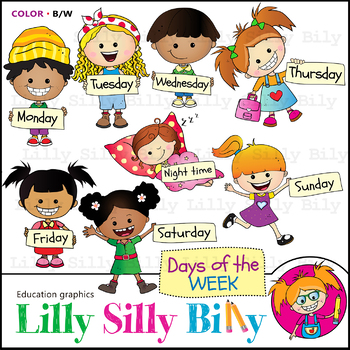 Days of the week. Clipart. BLACK AND WHITE & Color Bundle. {Lilly Silly ...