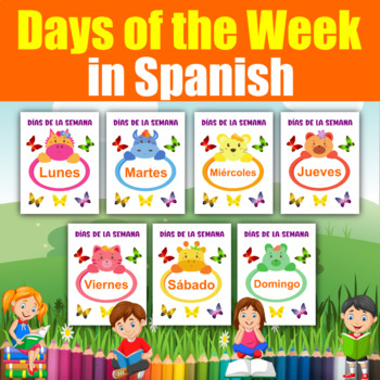 Days of the week Flash Cards in Spanish . printable posters for Classroom  decor.