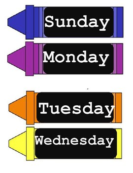 Preview of Days of the week calendar  Crayons theme classroom organization