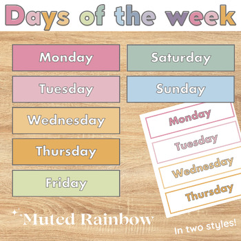 Days of the week classroom calendar display labels - Muted rainbow BOHO