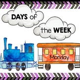Days of the week classroom display using train in watercolor