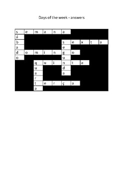 Days of the week crossword Portuguese by European Portuguese UK
