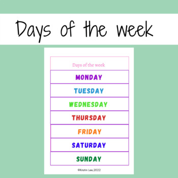 Days of the week for circle time (FREEBIE) by Kristin Lee | TpT