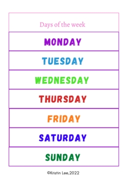 Days Of The Week For Circle Time (freebie) By Kristin Lee 