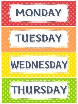 Preview of Days of the week raimbow polka dots